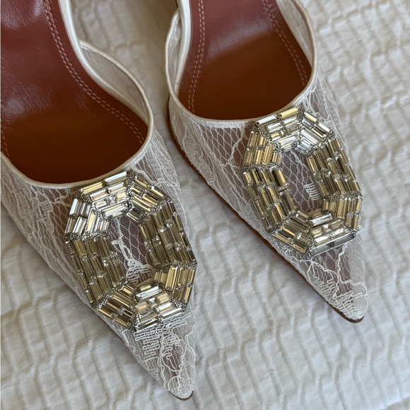 Amina Muaddi Camelia White Lace Heels - Picture 5 of 11